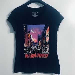 Women’s Top HARAJUKU graphic pull over short sleeves black. XL (15-17)